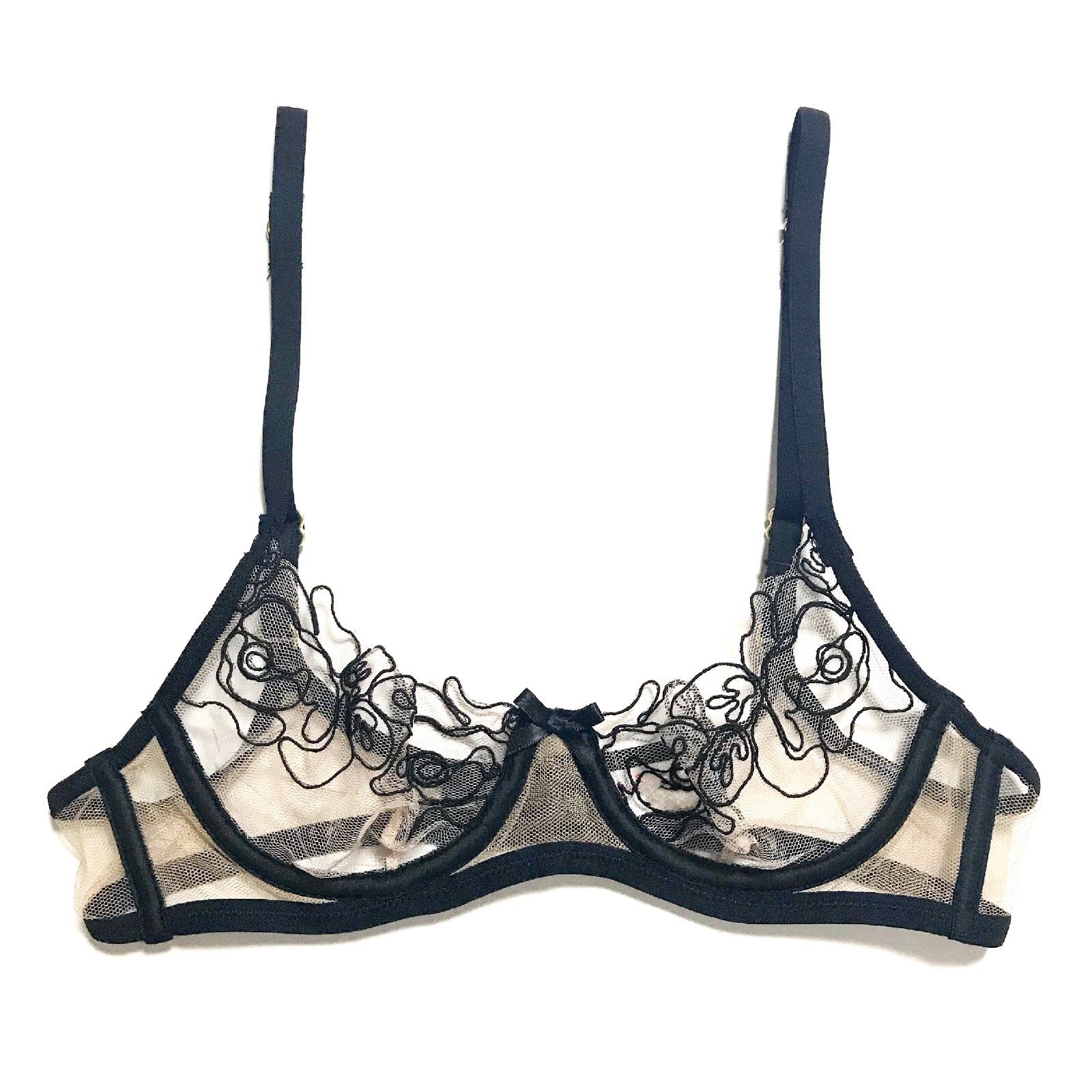 Black Lace Floral Embroidery bra